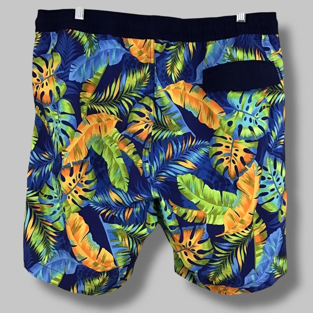Hot Coals Mens XL Tropical Palm Leaf Swim‎ Trunks Blue Green Orange RN103658